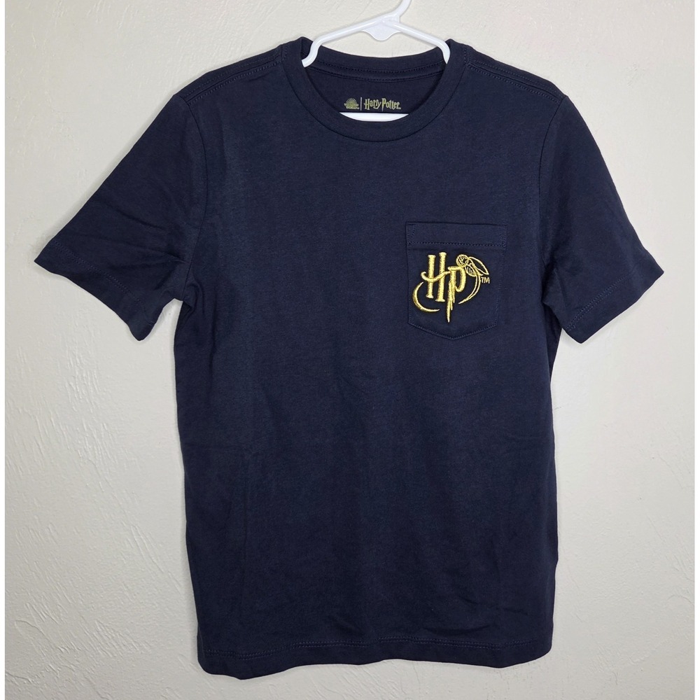 Harry Potter Wizarding World Navy Blue Short Sleeve T-Shirt Gold Embroidered